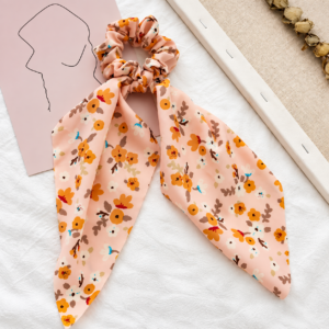 Orange Tangerine floral hair tie
